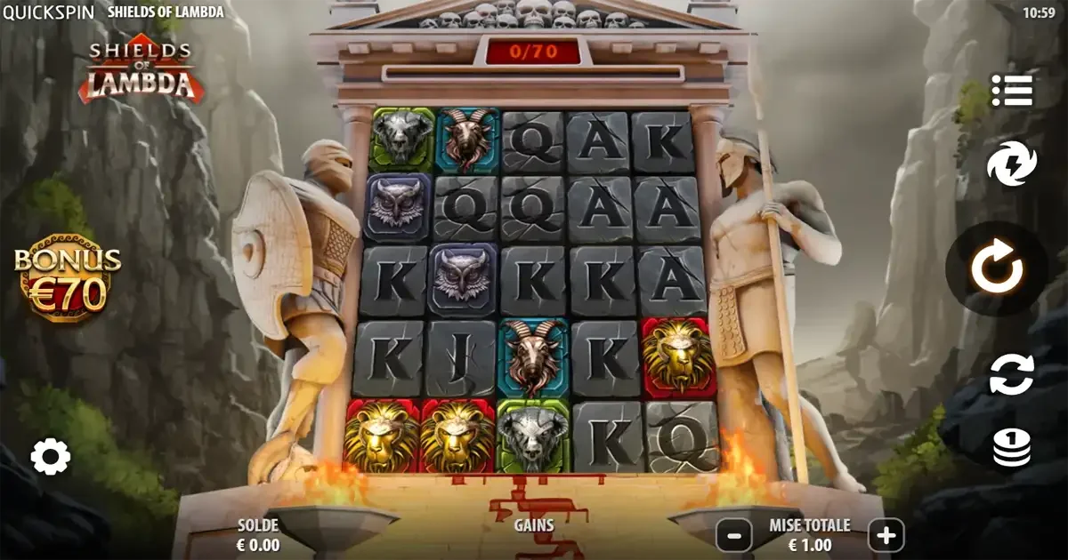 Machine &agrave; sous Shields of Lambda de Quickspin avec free spins et symboles mythologiques