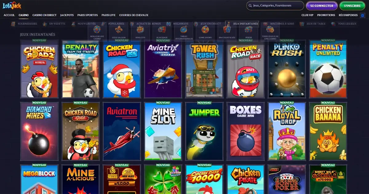 les mini jeux de casino sur lolajack