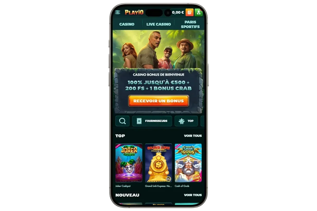 Playio casino sur t&eacute;l&eacute;phone mobile.