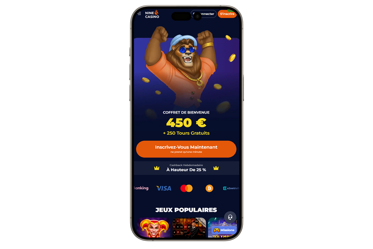 Jouer sur mobile sur le casino en ligne Nine Casino