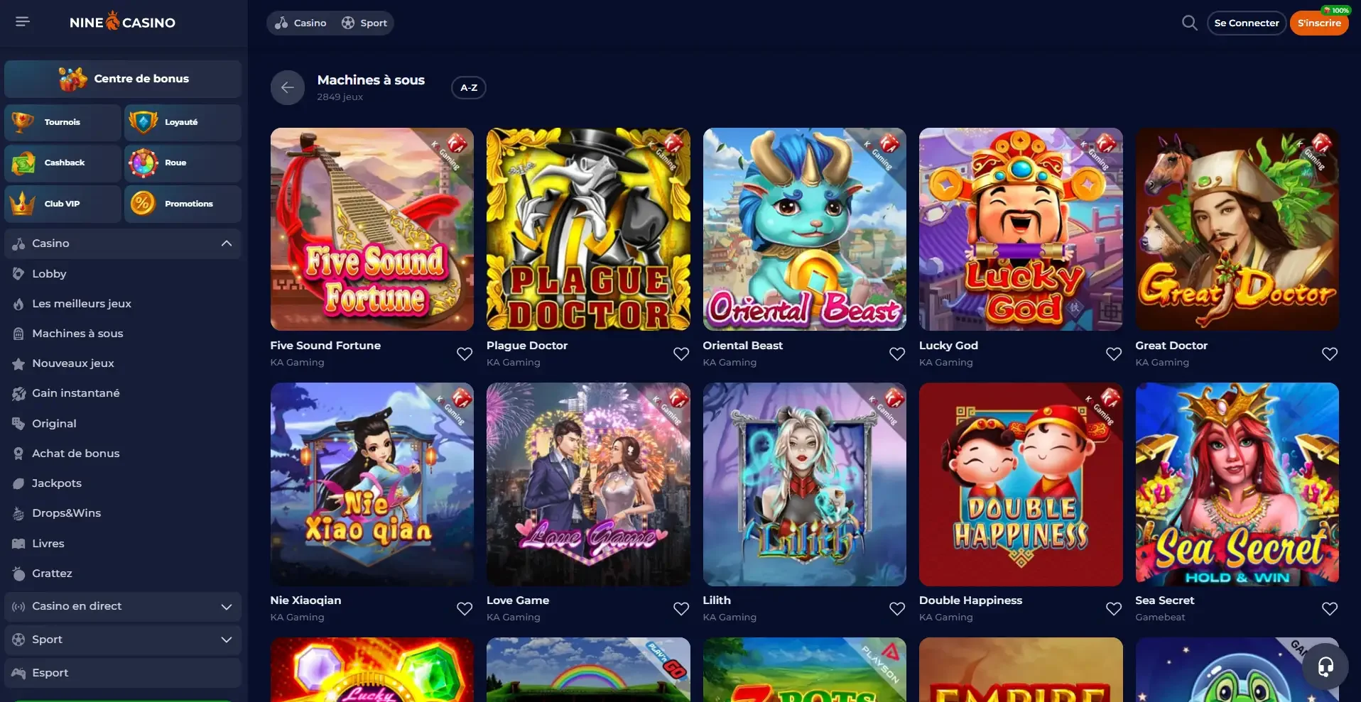 Page des machines &agrave; sous du casino en ligne Nine Casino