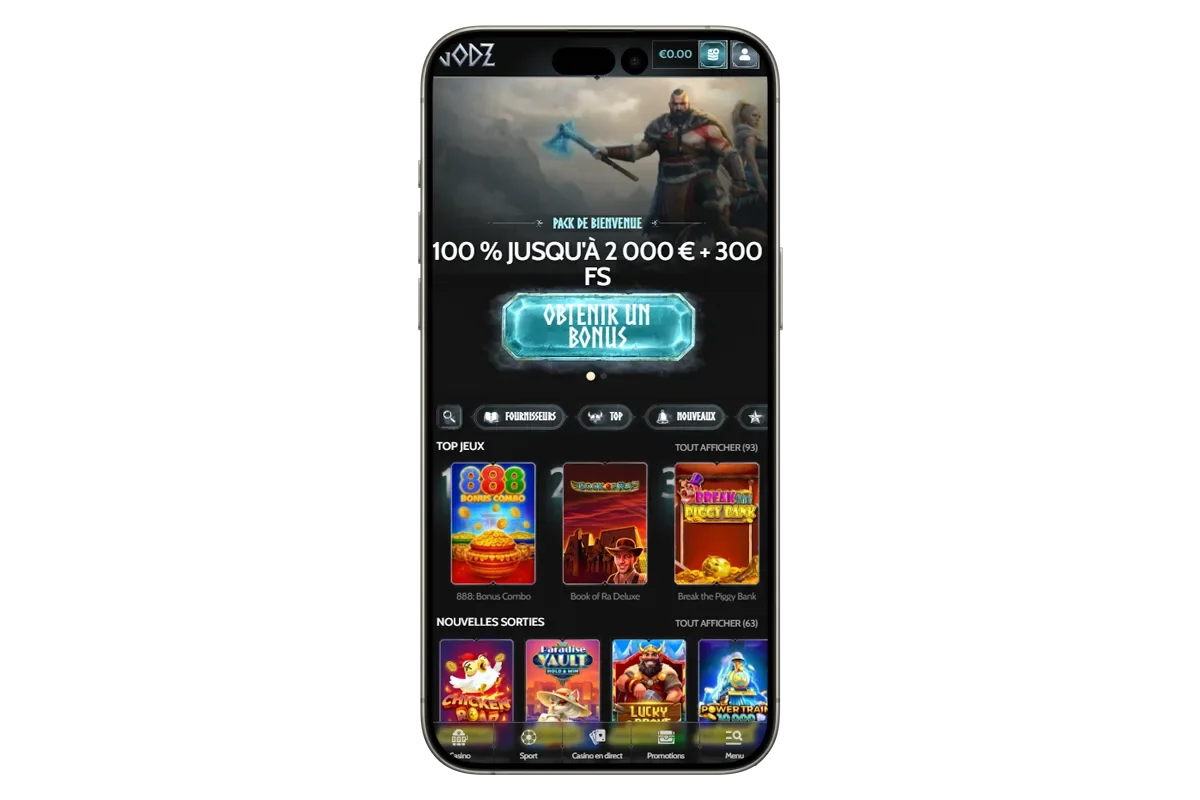 Aper&ccedil;u de Godz Casino sur t&eacute;l&eacute;phone mobile