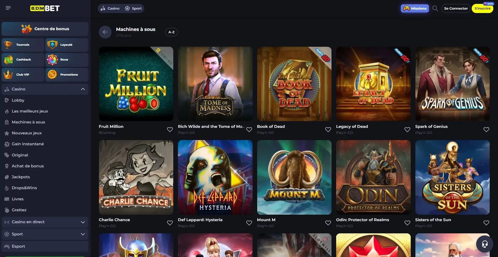 Page des machines &agrave; sous sur le casino en ligne BdmBet