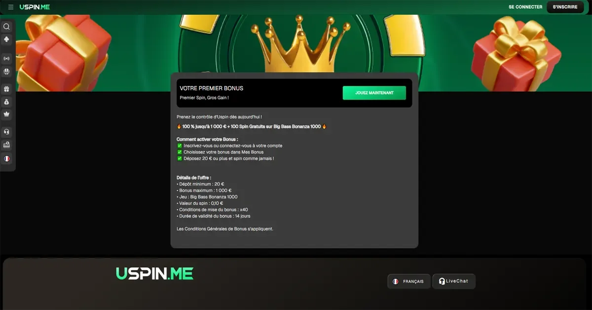 Le Bonus de bienvenue de uspin casino