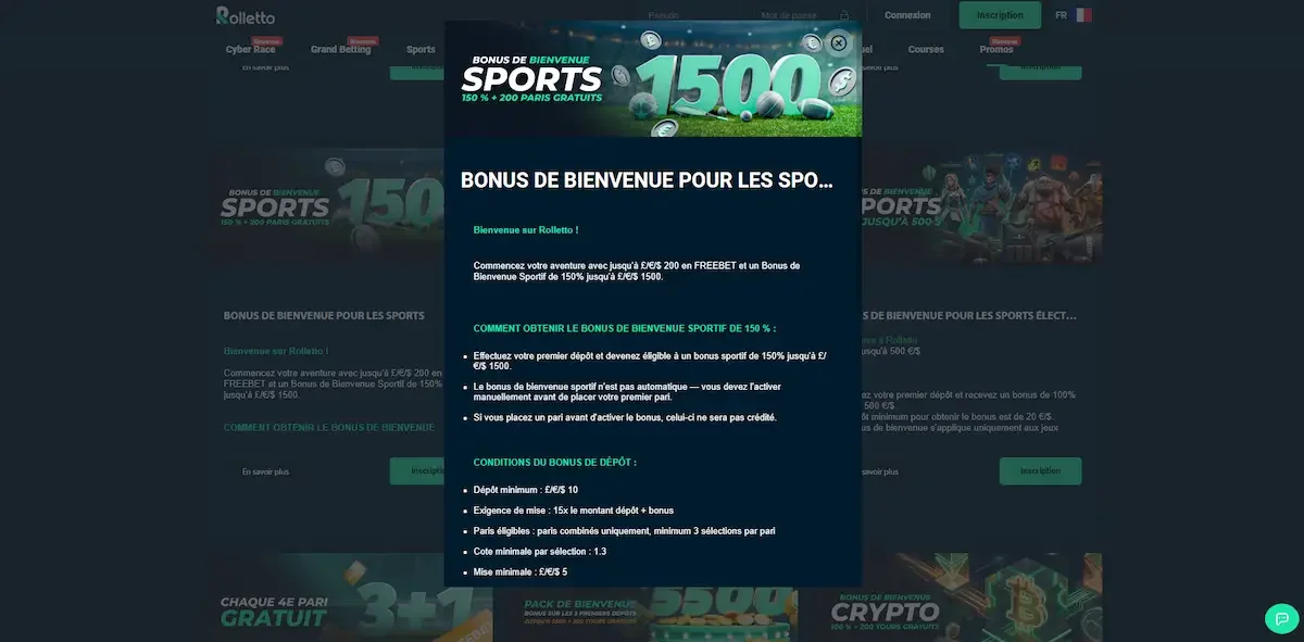 Le bonus sport de rolletto casino en ligne