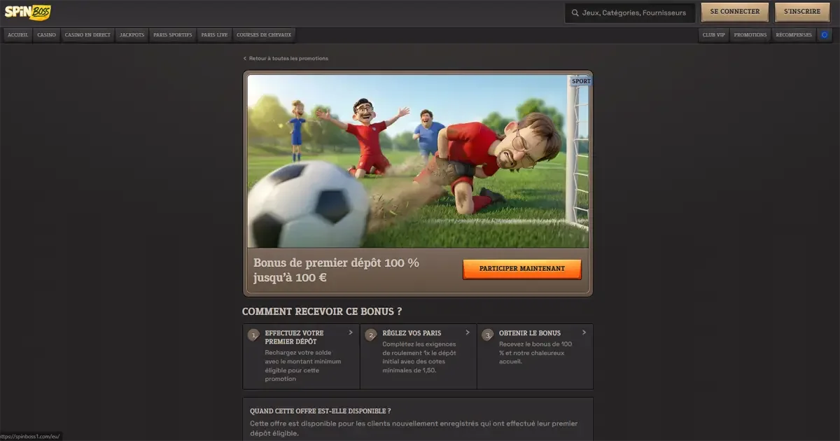 Bonus de bienvenue sport spinboss casino