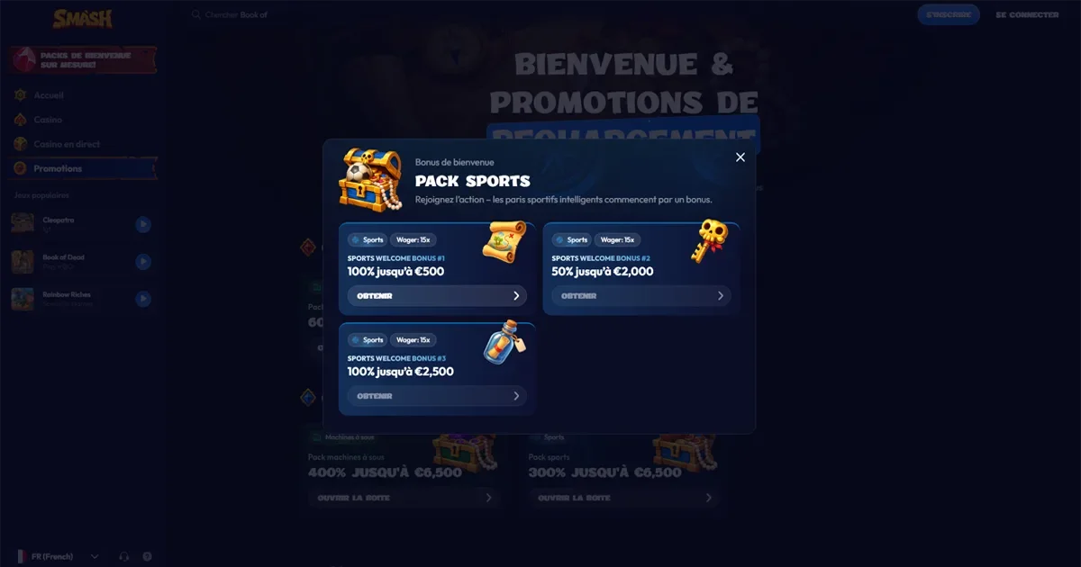 Bonus pack sport sur smash casino