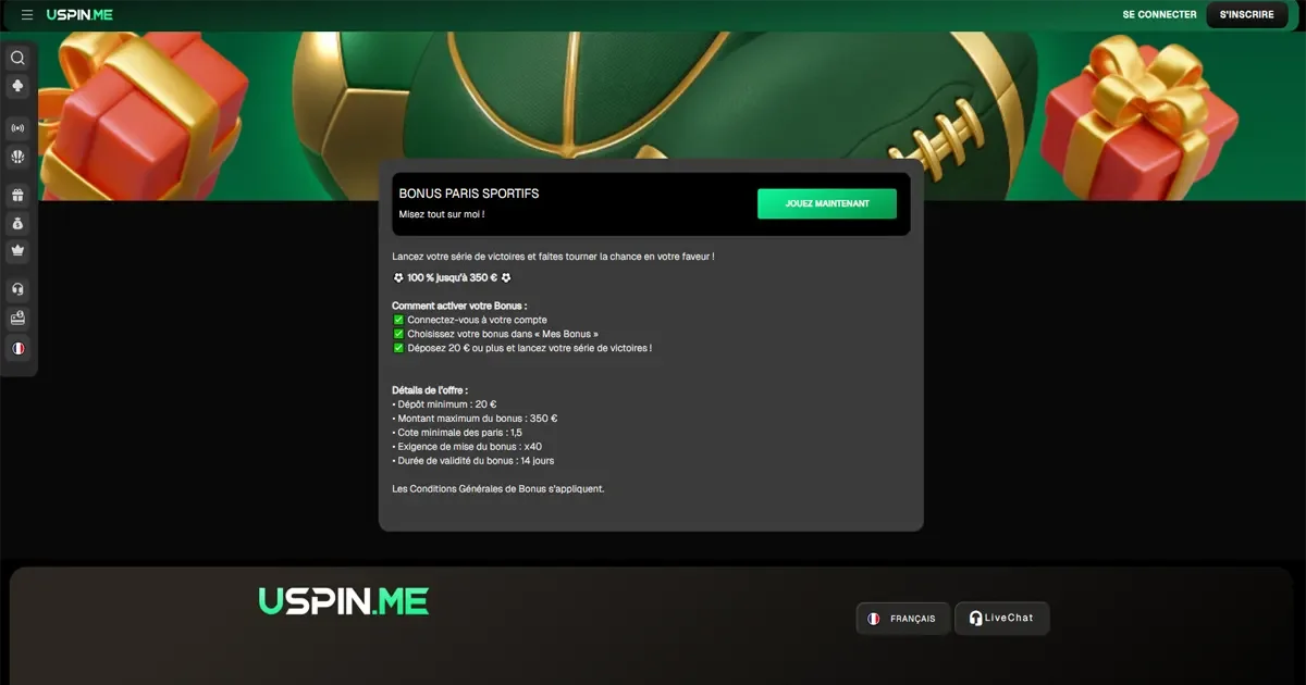 Le bonus de paris sportrifs sur uspin casino