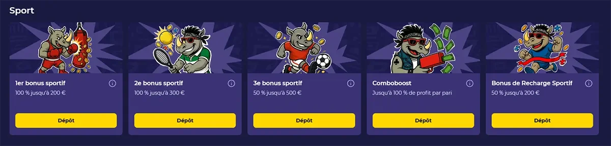 Bonus de sport sur le casino spinorhino