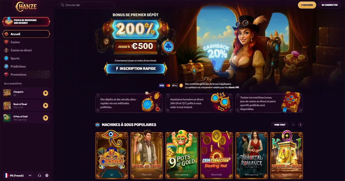 Page d'accueil du casino en ligne Chanze