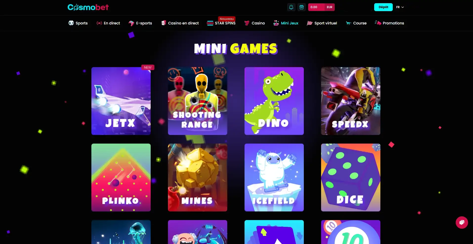 Les mini jeux sur cosmobet casino