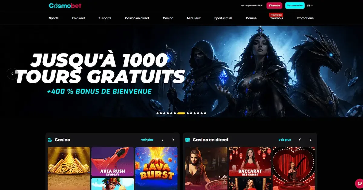 Page d'accueil du casino en ligne Cosmobet