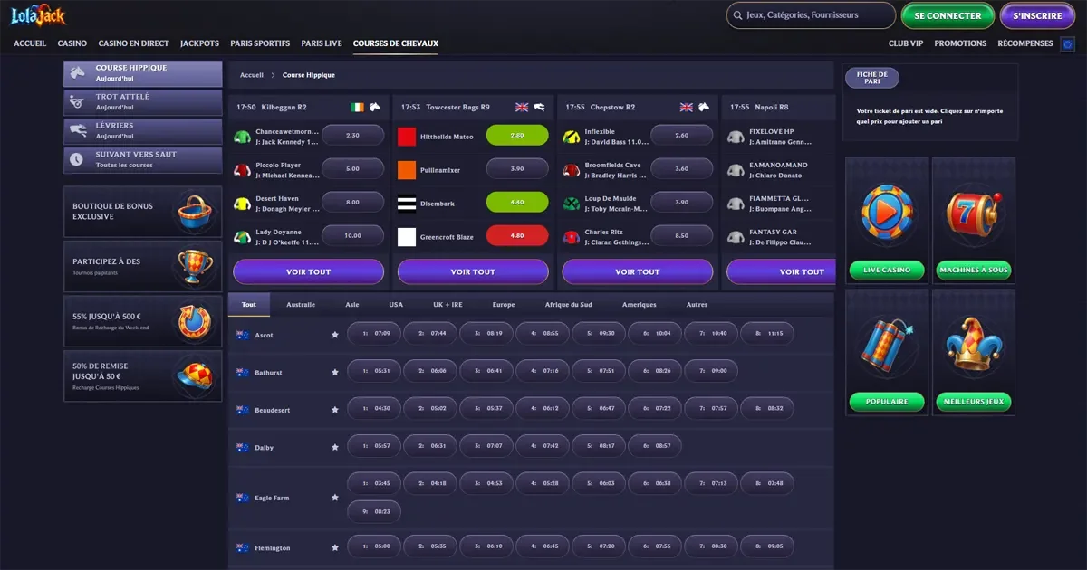 Section courses de chevaux sur le casino en ligne Lolajack
