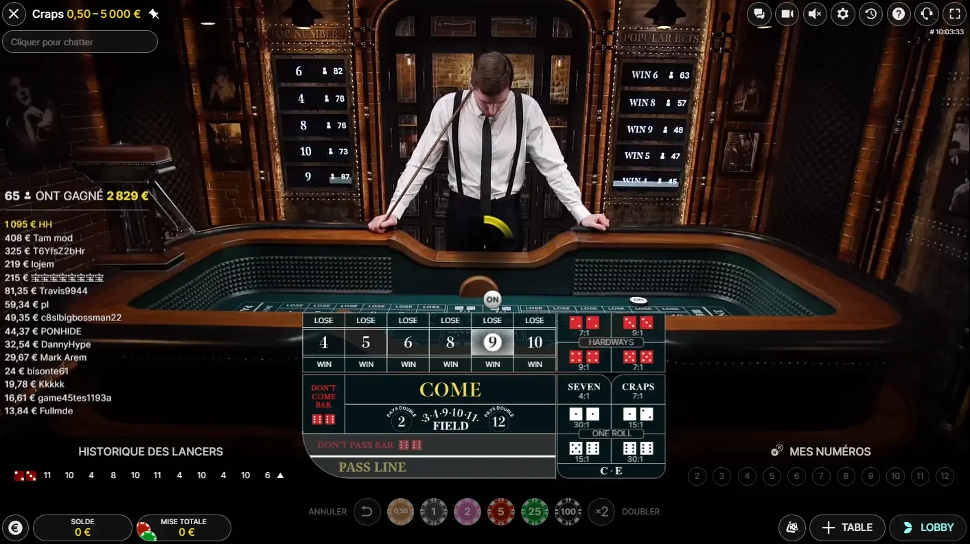 evolution gaming table de craps en ligne casino