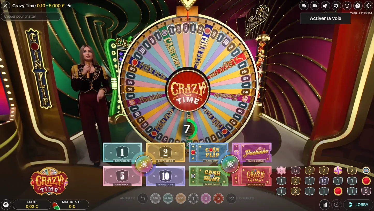 Une partie de crazy time par evolution gaming