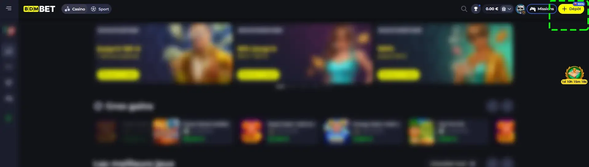 Bouton d&eacute;p&ocirc;t du casino en ligne BdmBet