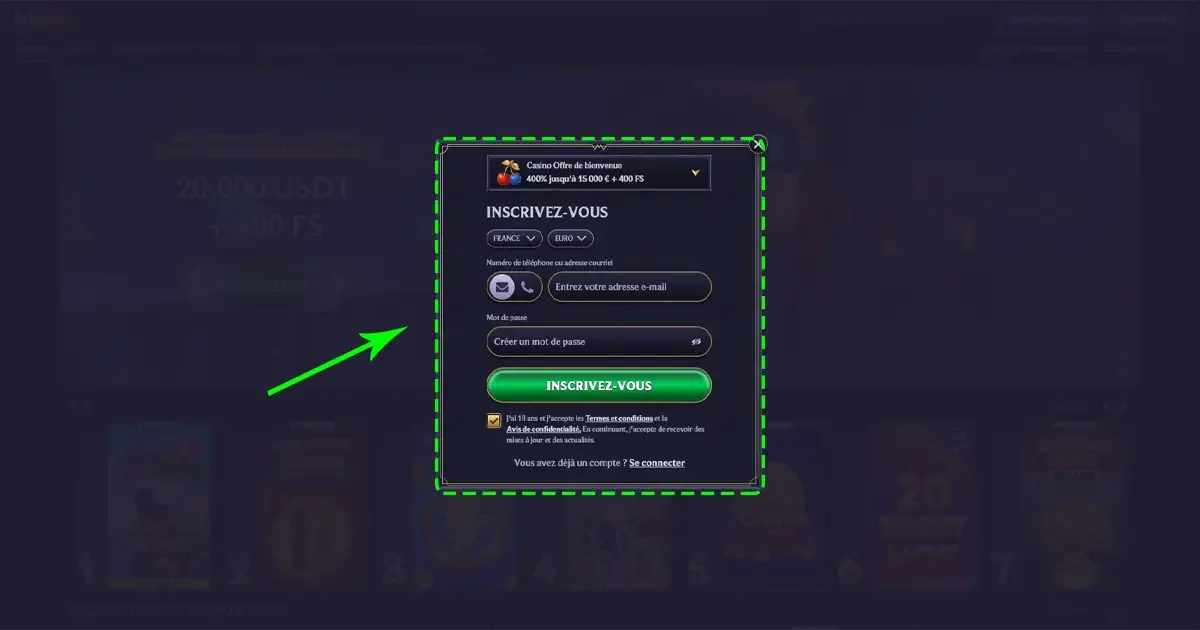 Formulaire d'inscription Lolajack casino