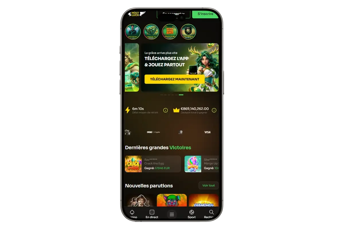 Le casino en ligne HolyLuck sur mobile