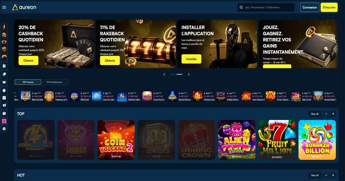 Page d'accueil du casino en ligne Aureon