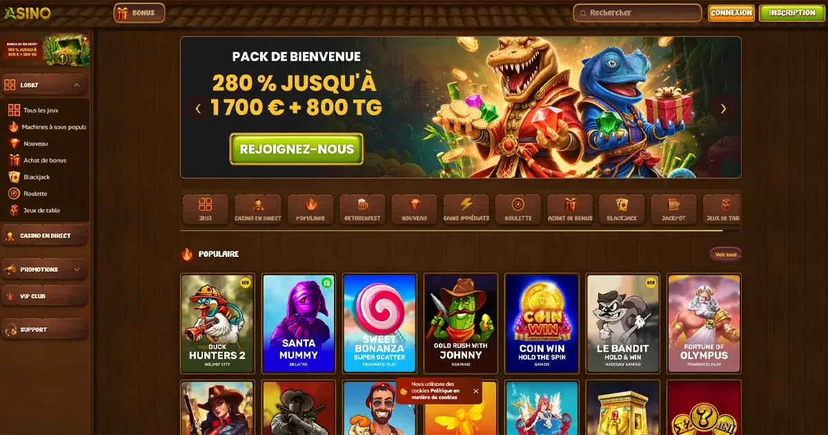 Page d'accueil du casino en ligne Asino