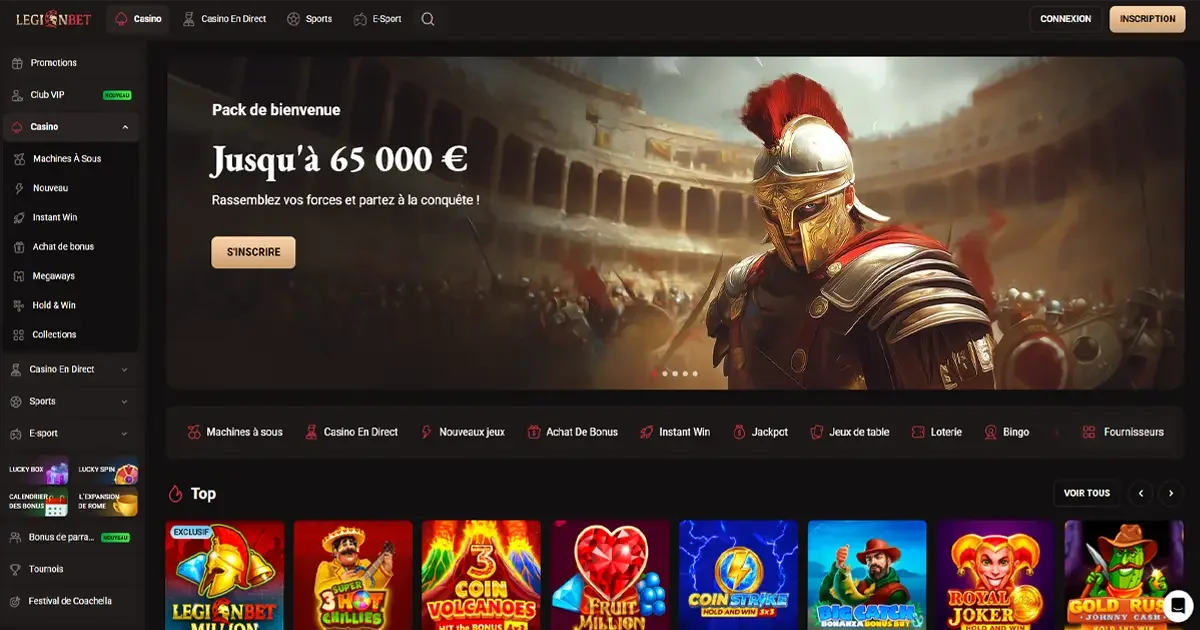 Page d'accueil du casino en ligne Legionbet