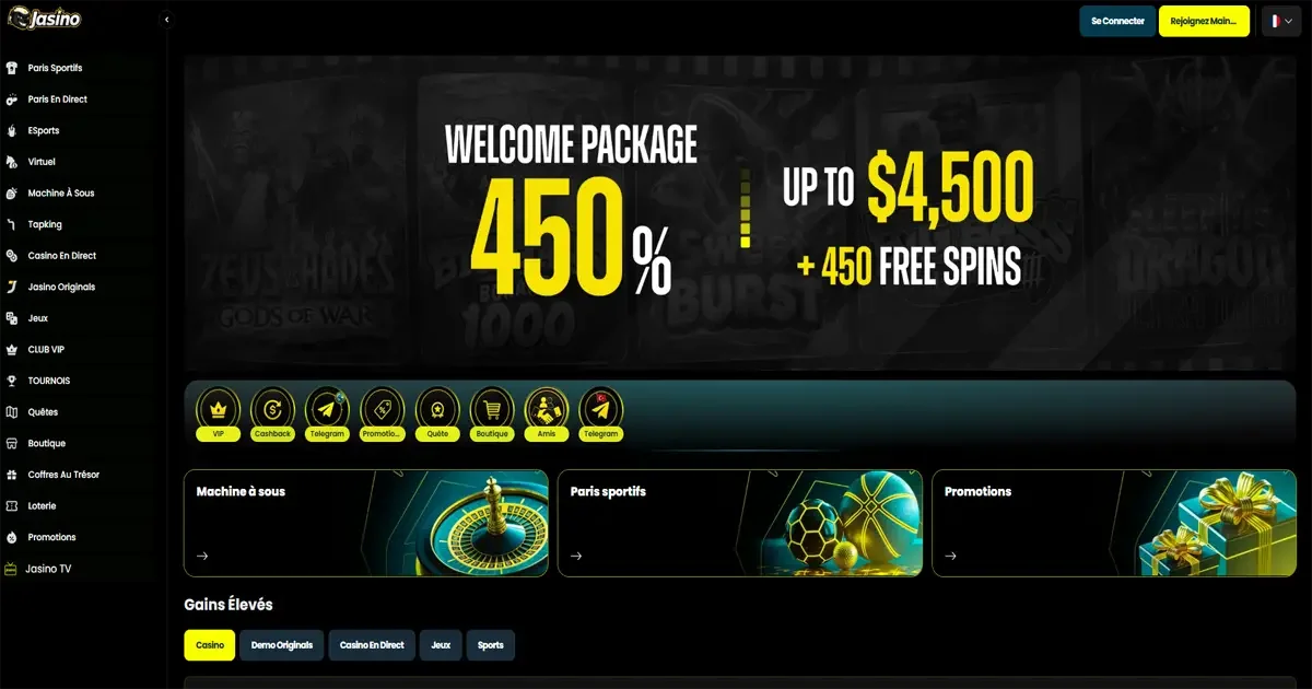 Page d'accueil du casino en ligne Jasino