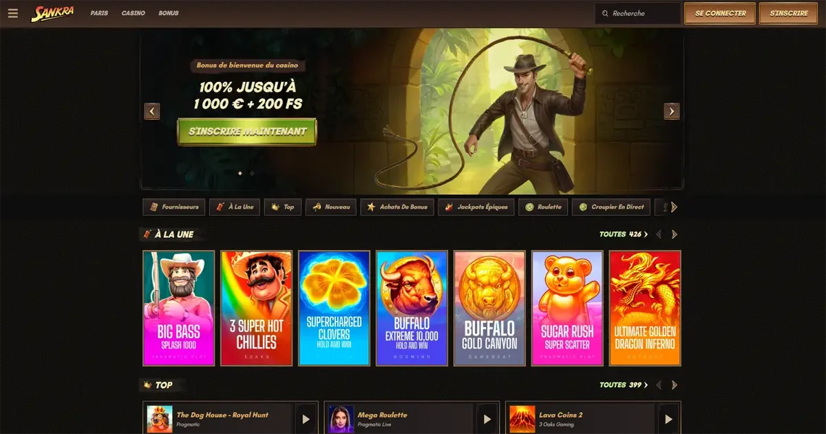 Page d'accueil du casino en ligne Sankra