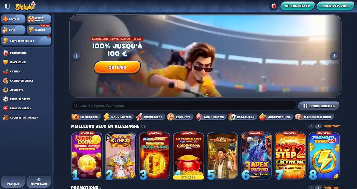 Page d'accueil du casino en ligne Shikaka