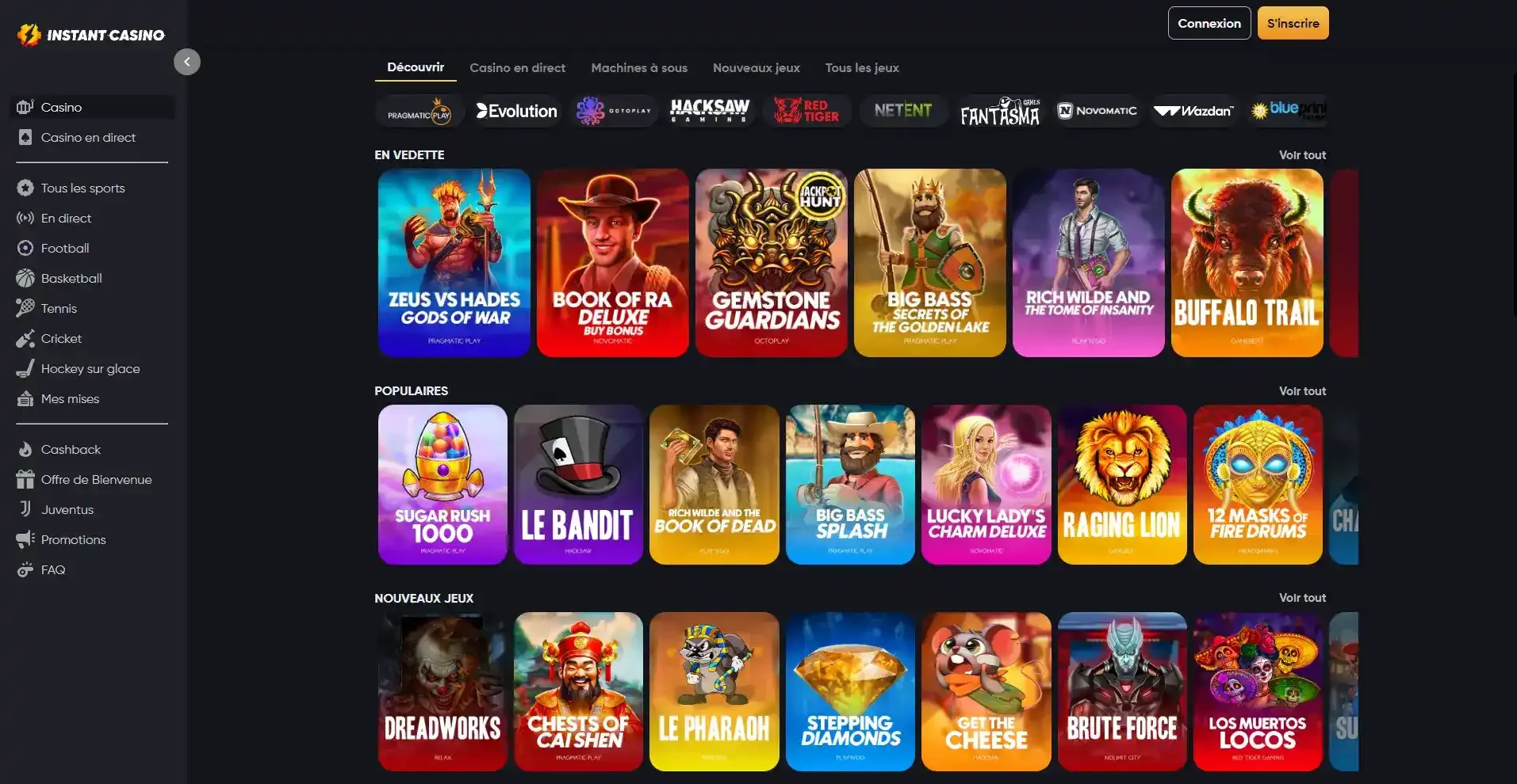 Page des machine &agrave; sous Instant casino