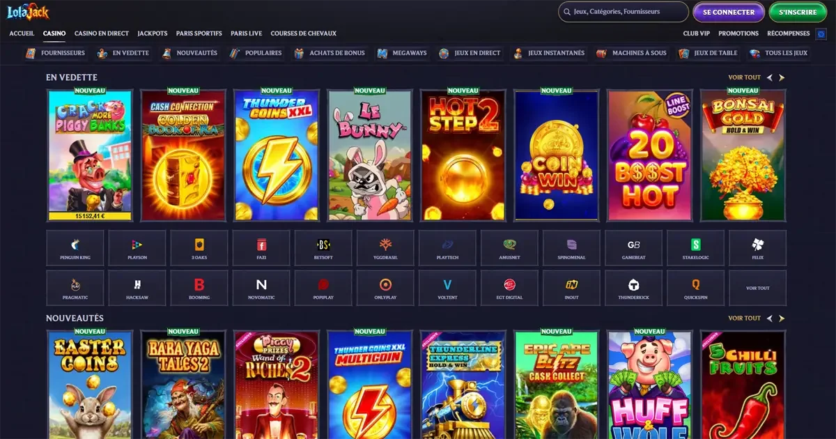 Interface des machines &agrave; sous sur le casino en ligne Lolajack