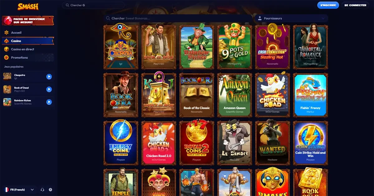 Interface des machines &agrave; sou sur Smash Casino
