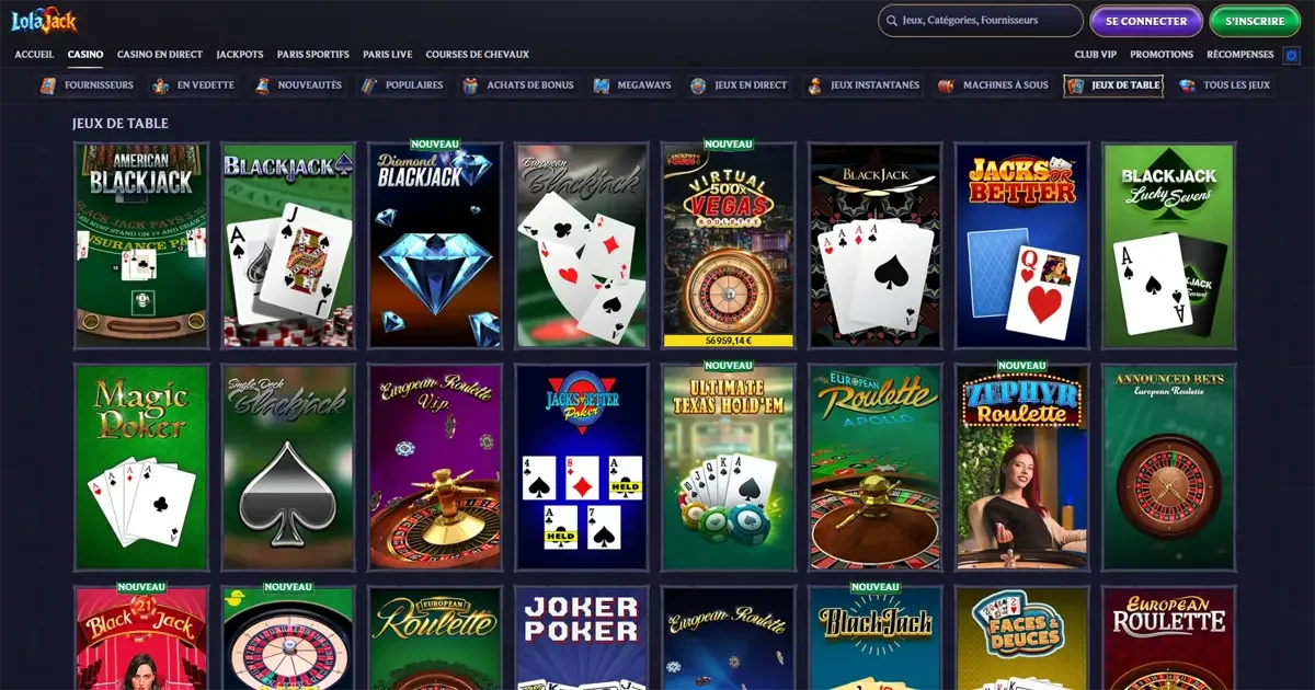 Les jeux de table du casino en ligne LolaJack