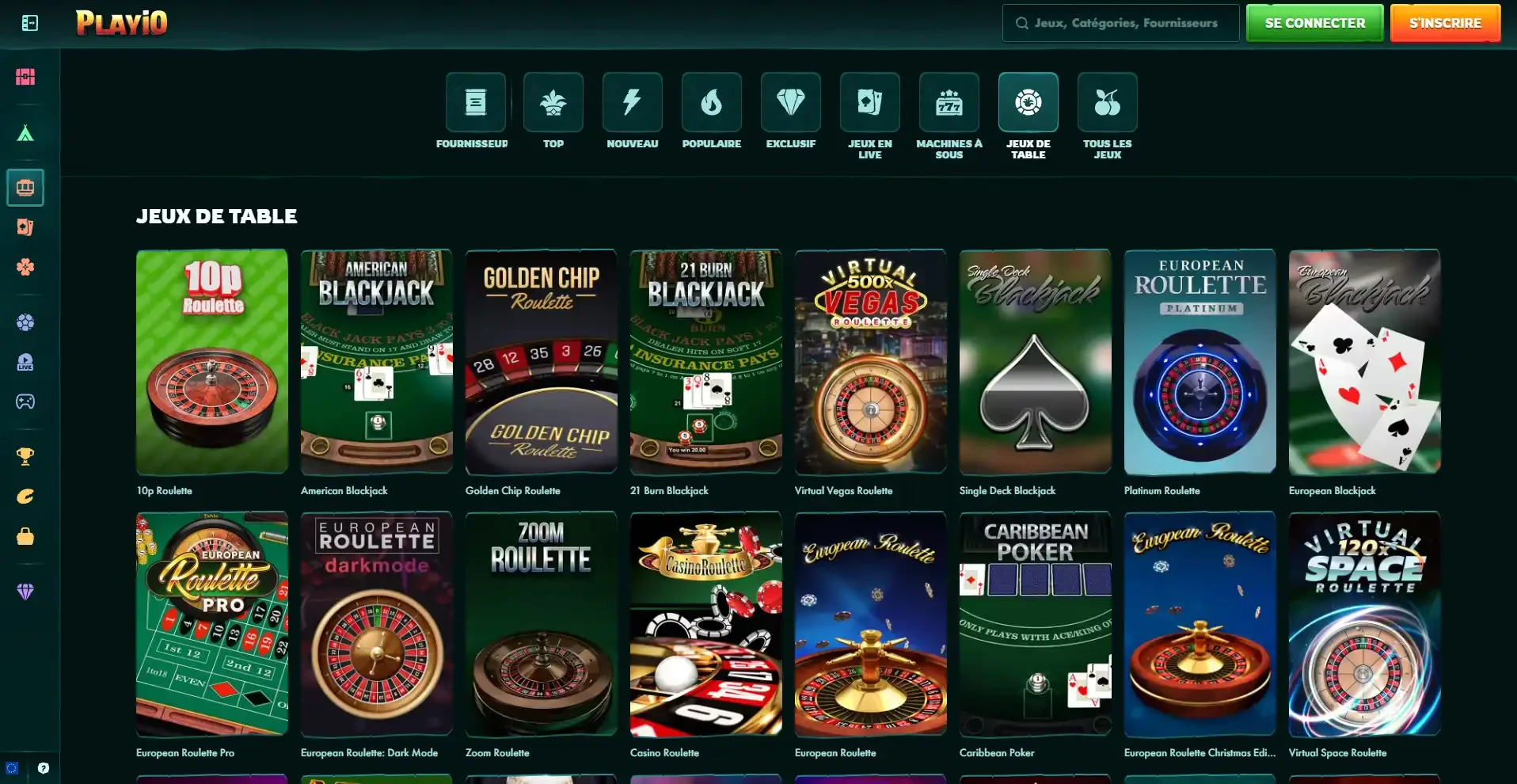 Les jeux de tables du casino en ligne Playio