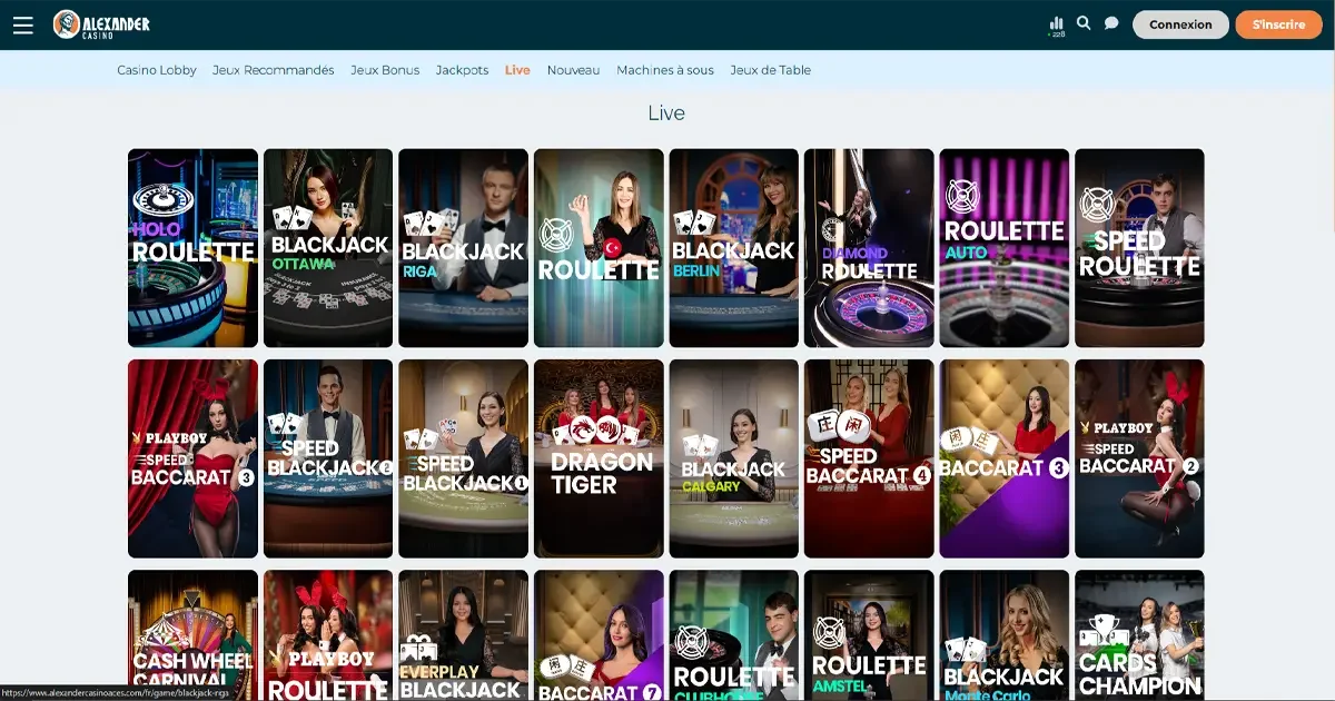 Les jeux en direct live sur Alexander casino
