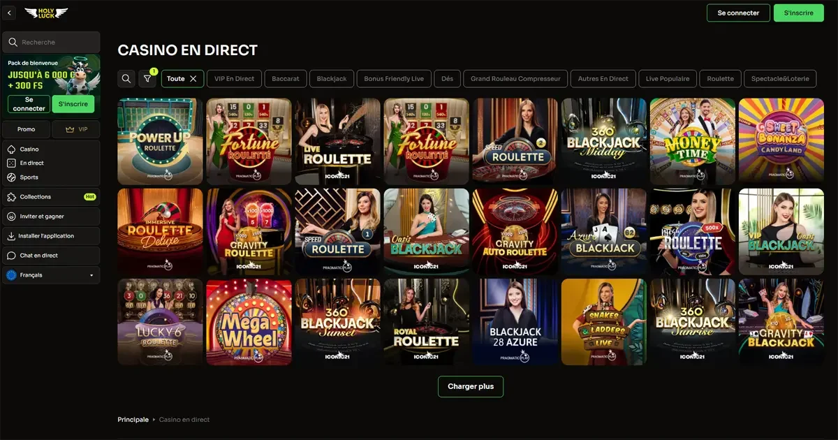 Les jeux en direct sur Holyluck casino