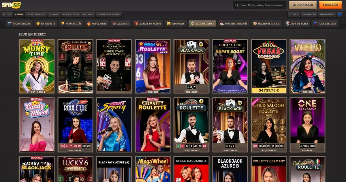 Les jeux en direct du casino en ligne Spinboss