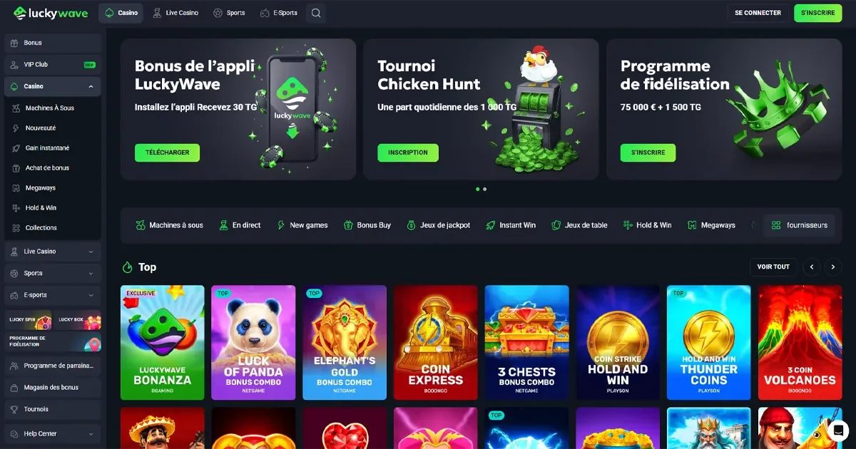 Page d'accueil du casino en ligne Lucky Wave