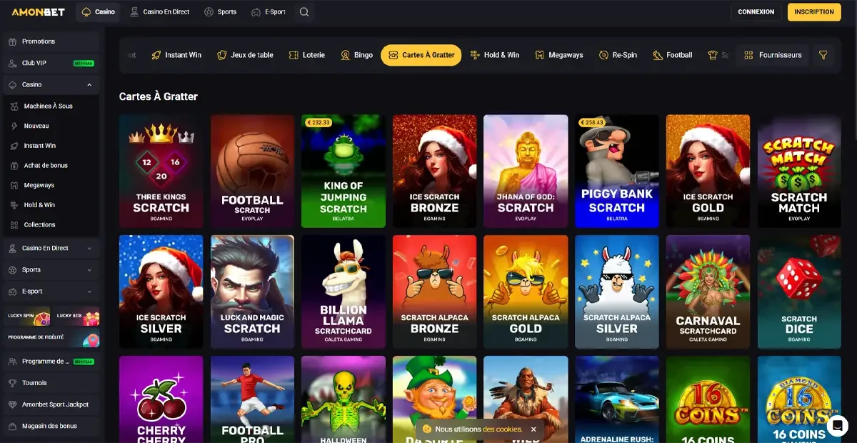 Les cartes &agrave; gratter du casino en ligne Amonbet