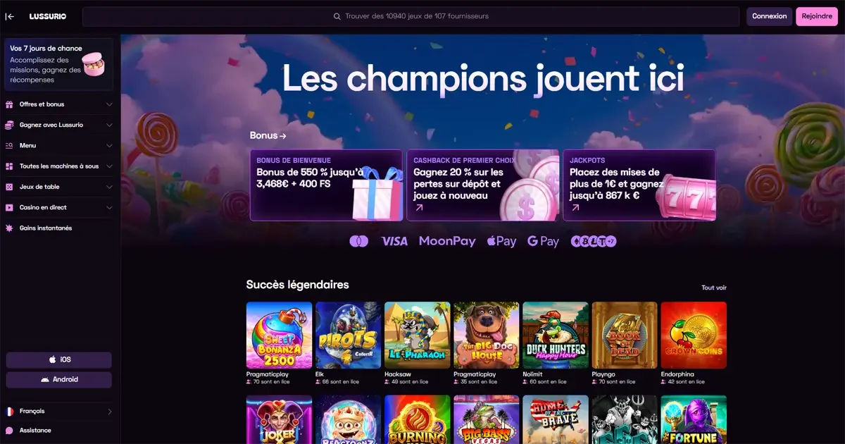 Page d'accueil du casino en ligne Lussurio