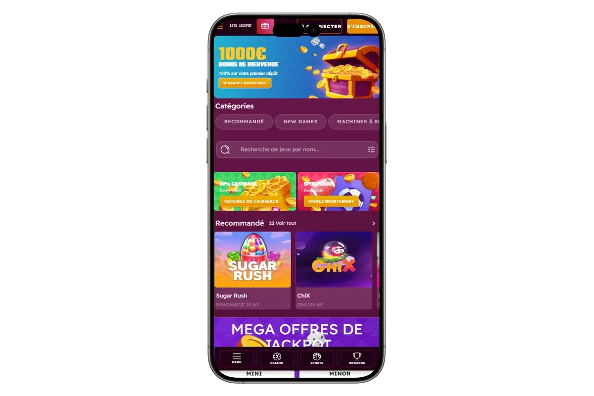 Lets jackpot sur t&eacute;l&eacute;phone mobile aper&ccedil;u