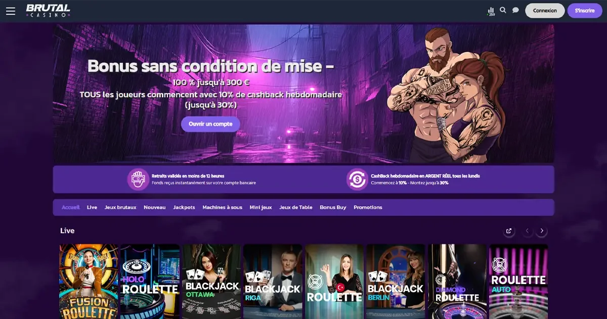 Page d'accueil du casino en ligne Brutal Casino