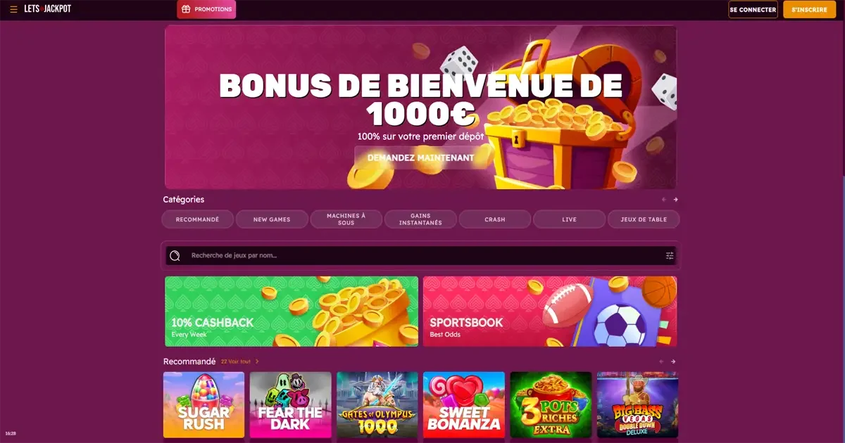 Page d'accueil du casino en ligne Let's Jackpot