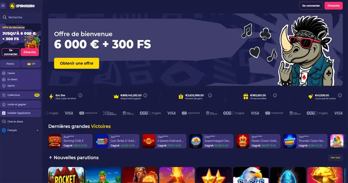 Page d'accueil du casino en ligne Spinorhino