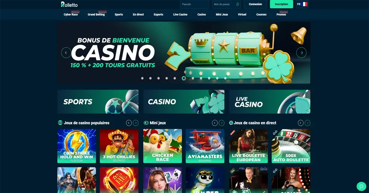 Page d'accueil du casino en ligne Rolletto