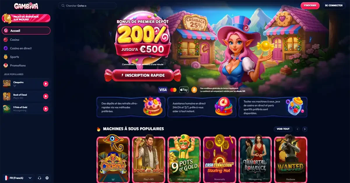 Page d'accueil du casino en ligne Gambiva