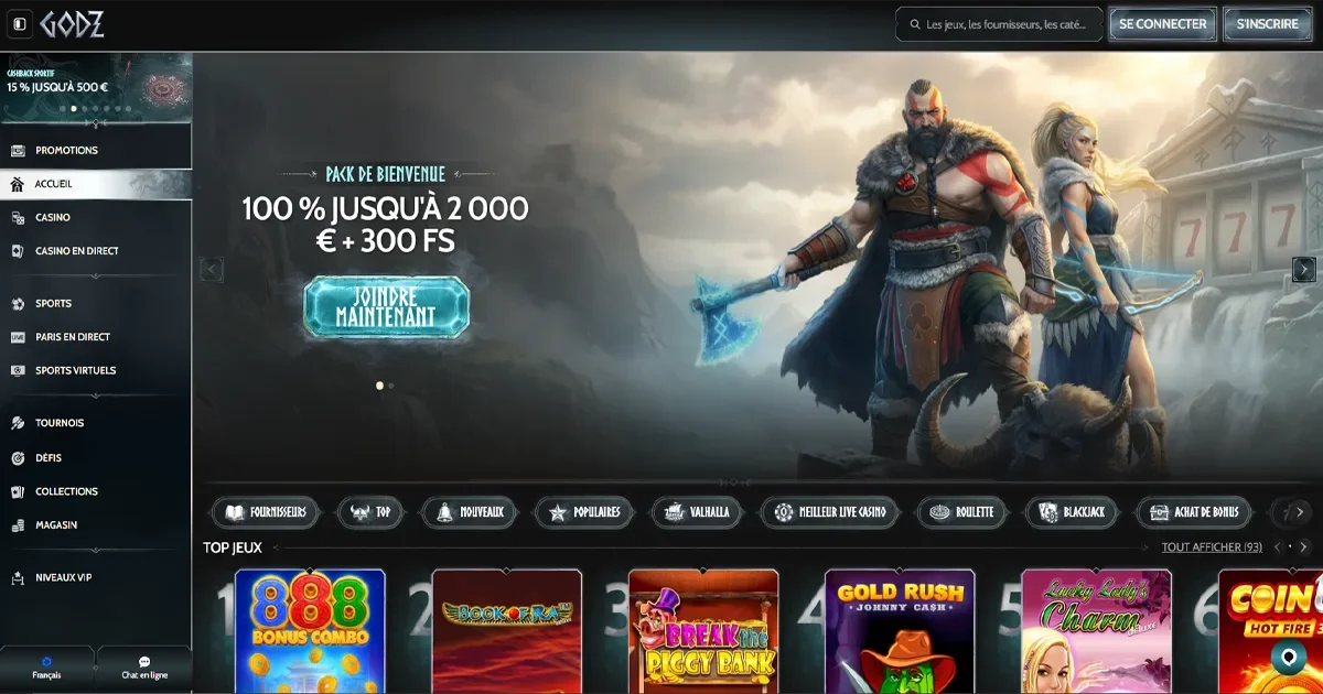 Page d'accueil du casino en ligne Godz Casino