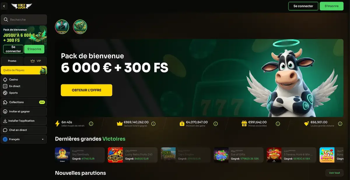 Page d'accueil du casino en ligne Holyluck