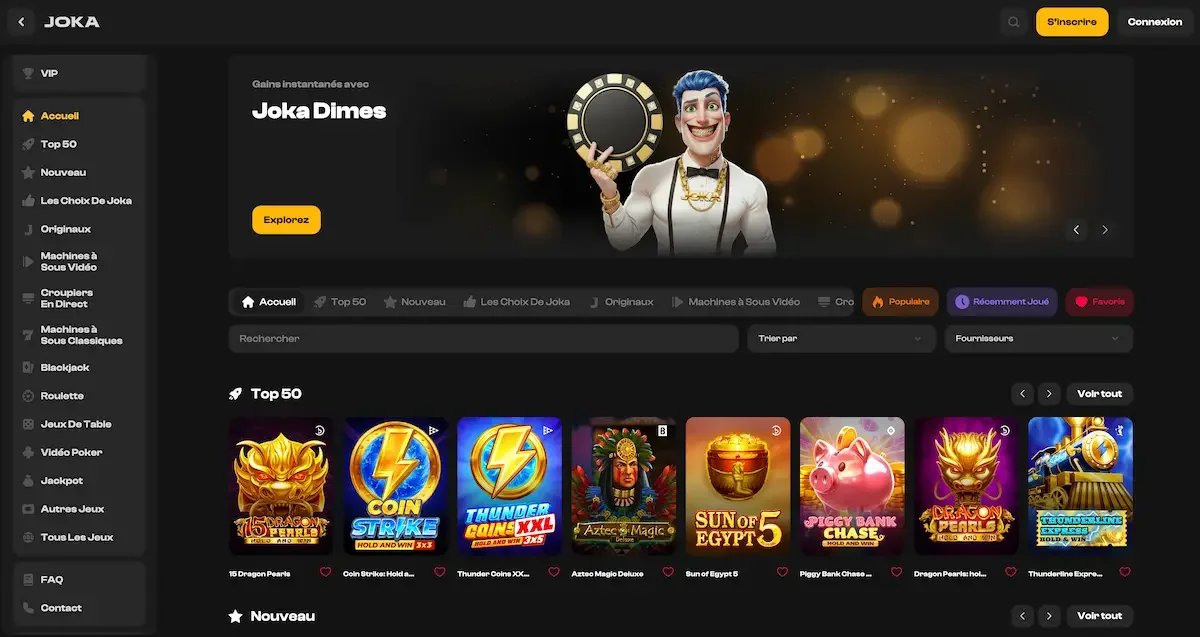 Page d'accueil du casino en ligne Joka
