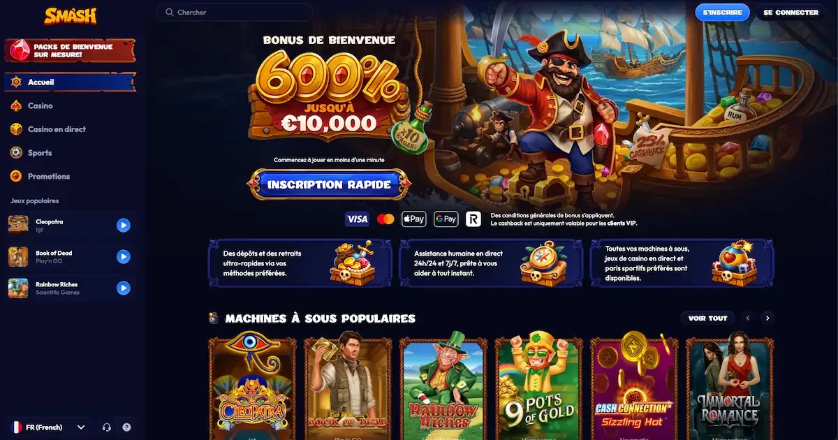 Page d'accueil du casino en ligne Smash Casino