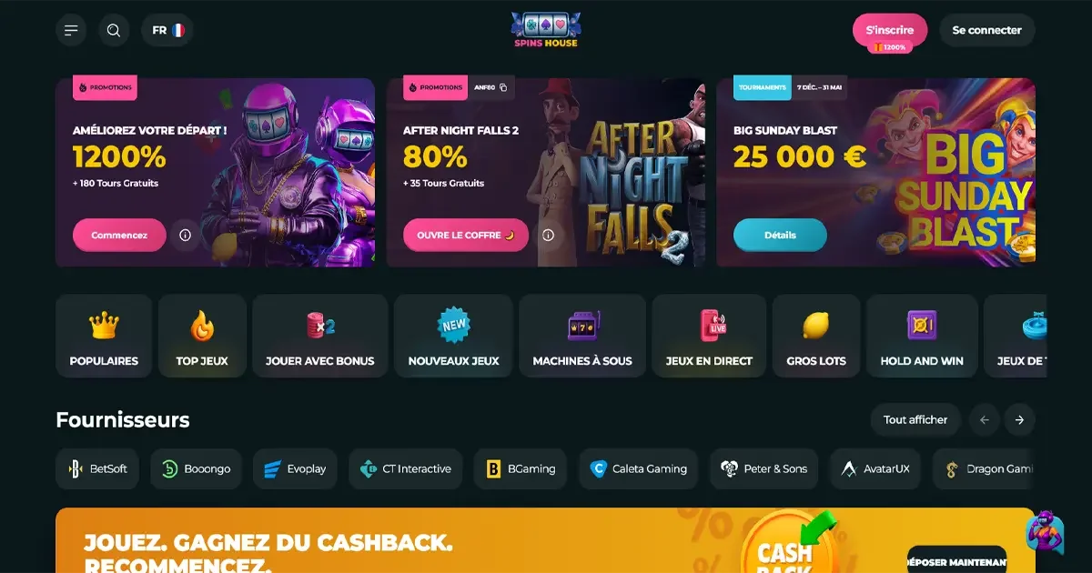 Page d'accueil du casino en ligne Spinshouse